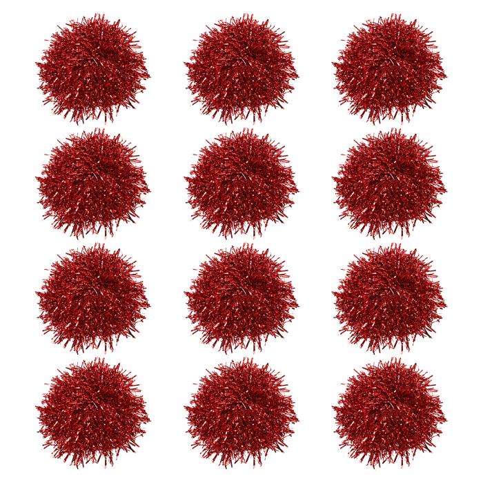 PATIKIL 乾杯ポンポン チアリーディング ハンドル付き 12個入り 金属箔 歓呼ハンドフラワー スポーツチーム精神 レッド