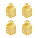 PATIKIL 5 cm x 5 cm x 8 cm 好意ボックス 25個 ペーパーカット バラキャンディボックス 中空ギフト箱 結婚式 ブライダルシャワー 誕生日パーティー 記念日用 金トーン