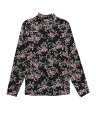 Allegra K ボタンアップ シャツ 花柄 フリルブラウス スタンドカラー 立ち襟 長袖 レディース 黒 S