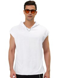 Lars Amadeus パーカー ベスト タンクトップ フード付き Tシャツ ジム アスレチック 袖なし ノースリーブ メンズ ブライトホワイト L