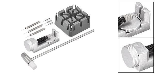 時計リンクリムーバーツールセット 時計バンドリンクピンリムーバー ハンマーパンチピン ストラップホルダー付き 時計修理用 グレー