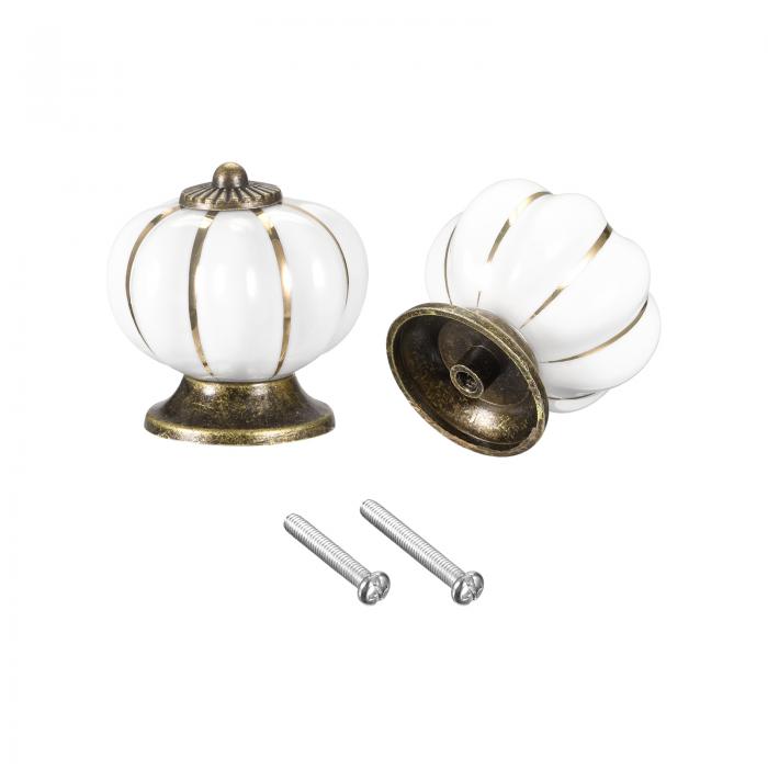 セラミック引き出しノブ 40x40 mm パンプキンシェイプ ビンテージドレッサープル 食器棚 ワードローブ ..