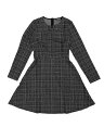 Allegra K ドレス チェック柄ワンピース Aライン 丸襟 長袖 ヴィンテージ ツイード グリッド レディース ブラック M