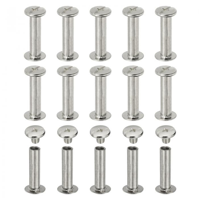 PATIKIL シカゴスクリュー 60セット M5 x 20mm 炭素鋼 フィリップ スヘッド スクリューリベット バインディングスクリュー ポストネイルリベット レザーベルト バッグ バックパック クラフト ブックバインディング シルバートーン