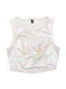 Allegra K タンクトップ クロップトップ 光沢 メタリック ノースリーブ カットアウト パーティー レディース ホログラフィックホワイト M