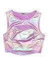 Allegra K タンクトップ クロップトップ 光沢 メタリック ノースリーブ カットアウト パーティー レディース ライトパープル XL