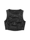 Allegra K タンクトップ クロップトップ 光沢 メタリック ノースリーブ カットアウト パーティー レディース ブラックマット M