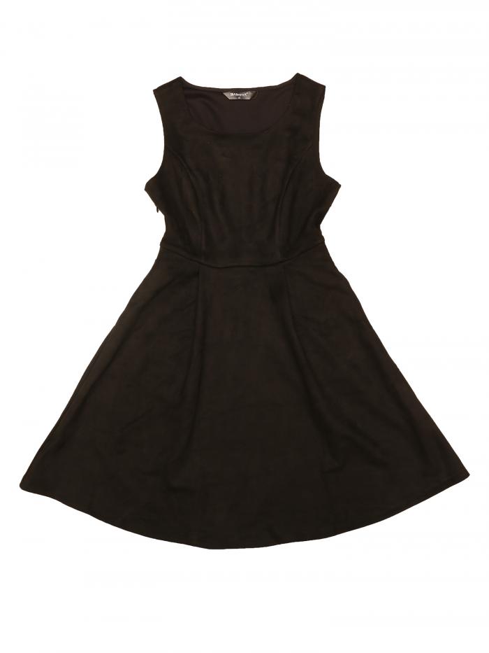 Allegra K ノースリーブワンピース オーバーオールドレス Aライン プリーツドレス フェイクスエード ラウンドネック レディース ブラック M