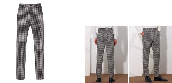 Lars Amadeus ロングパンツ クラシック ストレート レッグ ビジネス チェック柄 パンツ 千鳥格子 ドレスパンツ メンズ ダークブラック 28