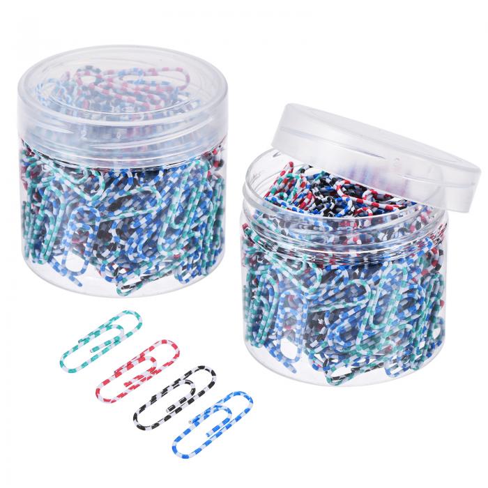 ペーパークリップ スモールサイズ28 mm ビニールコーティング ページのティアリングを防ぐ ボックス付き オフィスホーム用 カラフル カウント400