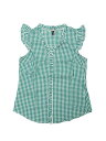 Allegra K チェック柄 ブラウス 綿 ボタンダウン 可愛い キャップ スリーブ ギンガム フリル シャツ レディース グリーン XL