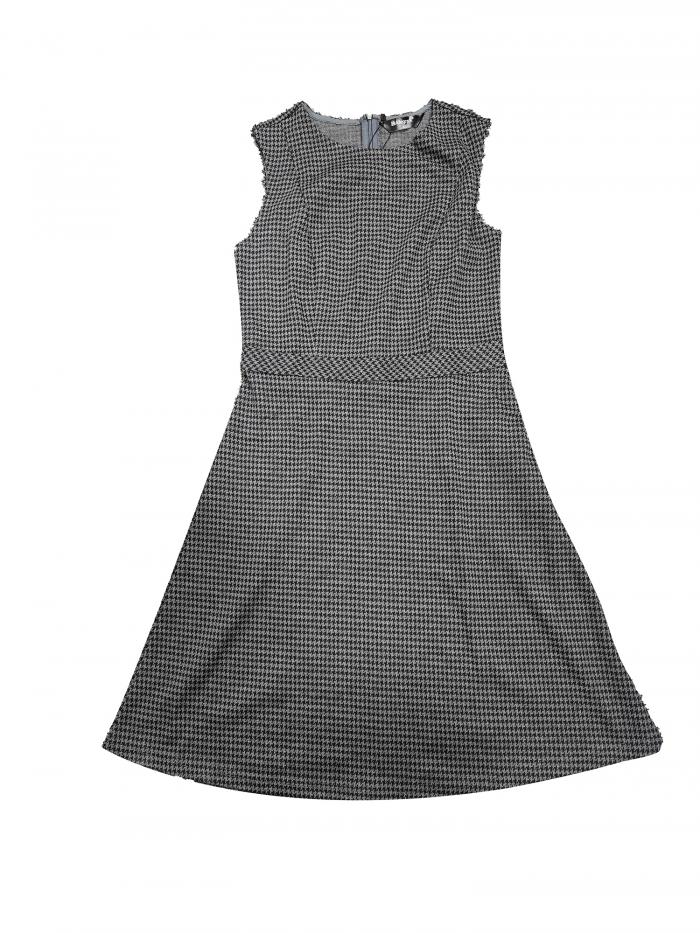 Allegra K フレア ニットワンピース 千鳥格子 チェック柄 ノースリーブ ショート丈 レディース ブラックグレー S