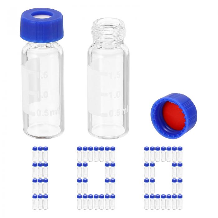 PATIKIL 2ml 自動注入器の小瓶 100個入り HPLC/GC 小瓶 9-425 実験室透明小瓶 サンプル小瓶 ネジキャップ パッチ レッド PTFE & ホワイト シリコンセプタ LCエンボスプレス
