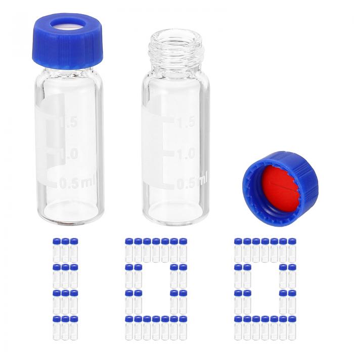 PATIKIL 2ml オートサンプラーバイアル 100個 プレスリットセプタム HPLC/GC バイアル 9-425 ラボクリアバイアル サンプルバイアル ネジキャップ ライティングパッチ PTFE&シリコーン LCスタンパー用
