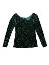 Allegra K 長袖シャツ ベルベット ブラウス スター 星座プリント柄 トップ オフショルダー セクシー パーティー レディース ダークグリーン XS(4)