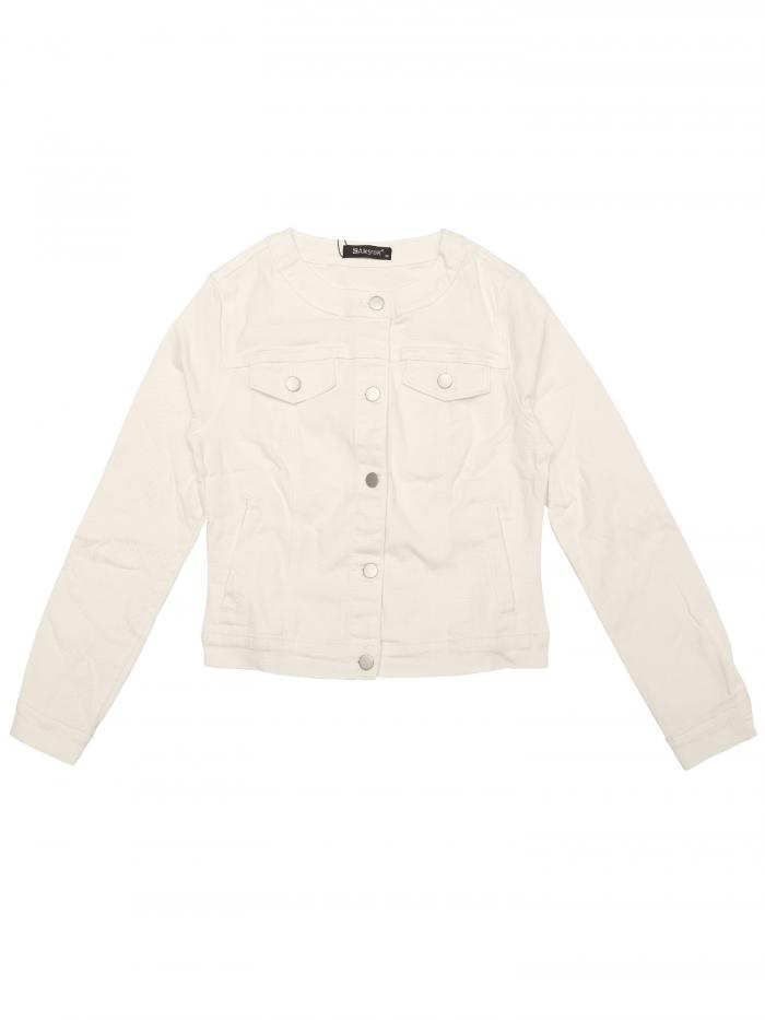 Allegra K ジャケット ジージャン レディース デニムジャケット 体型カバー ショート 着痩せ カジュアル 大人 通勤 通学 普段着 お出かけ ロングシーズン ホワイト L