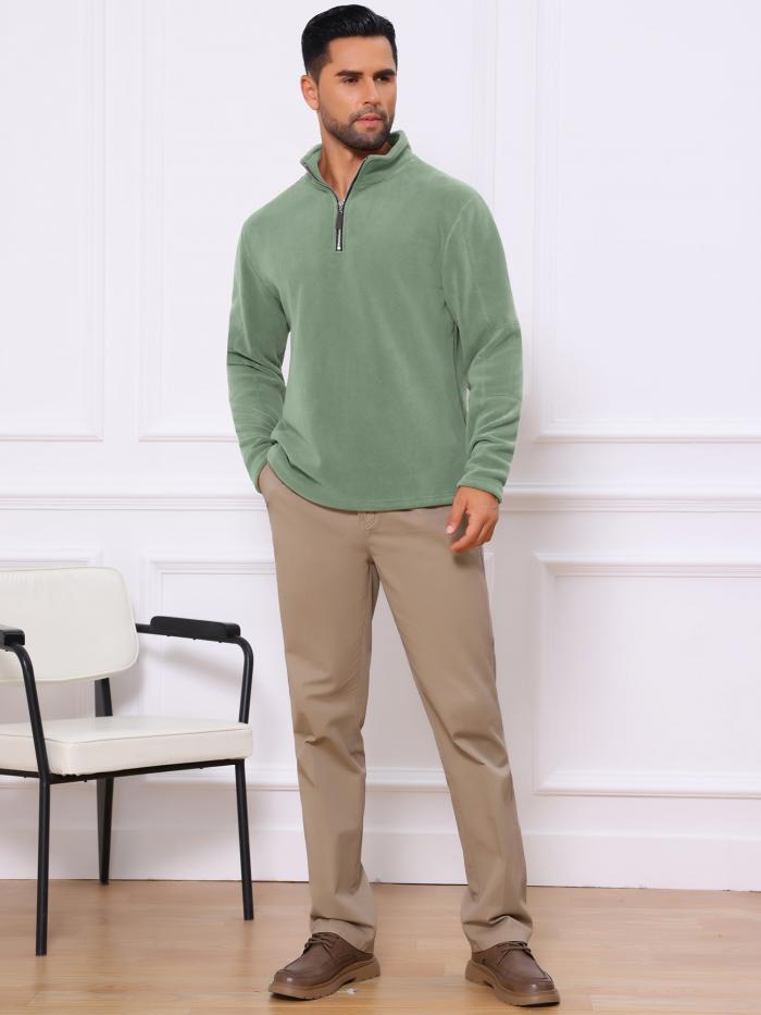 TATT 21 メンズ 無地 スタンドカラー ハーフジップ 長袖 フリース プルオーバー スウェットシャツ グレーグリーン M