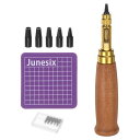 調整可能なネジ穴パンチ 6つのチップサイズ 1.3 mm 3 mm 2.3 mm 3.3 mm 3.8mm 1.8mm 高炭素鋼パンチ 自動ベルトパンチ カッティングマット付き レザーウォッチストラップ用 マホガニー