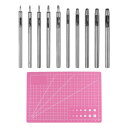 10個セット レザーホールパンチ 0.5-5mm ステンレス製 A5カッティングマット付き PVC ラウンドホールパンチ パンチャー ツール ホローパンチセット...
