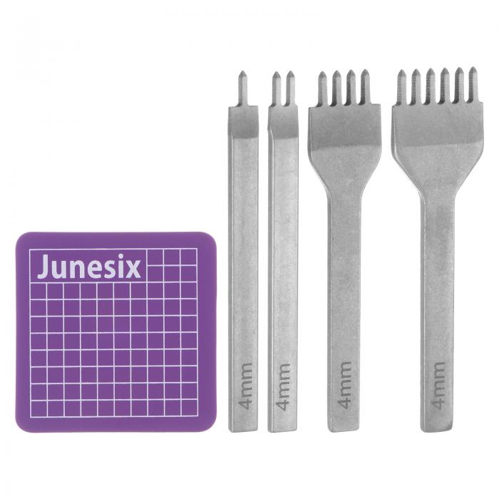 4個セット レザープロングパンチ 4mm 1/2/4/6本のプロング ダイヤモンドレーシング ホワイトスチール ..