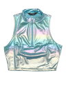 Allegra K ノースリーブトップス キャミソール 光沢タンクトップ スリム クロップ ホログラフィック レディース ホログラフィックブルー S(4)