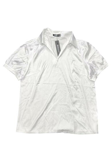 Allegra K レディース ブラウス サテン シャツ ラペル Vネック パフ スリーブ カジュアル ワーク トップ Tシャツ ホワイト XS Allegra K レディース ブラウス サテン シャツ ラペル Vネック パフ スリーブ カジュアル ワーク トップ Tシャツ ホワイト XS