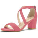 Allegra K サンダル レディース オープントゥ ミドルヒール 編み上げアンクルストラップ スイカ レッド 23.0cm