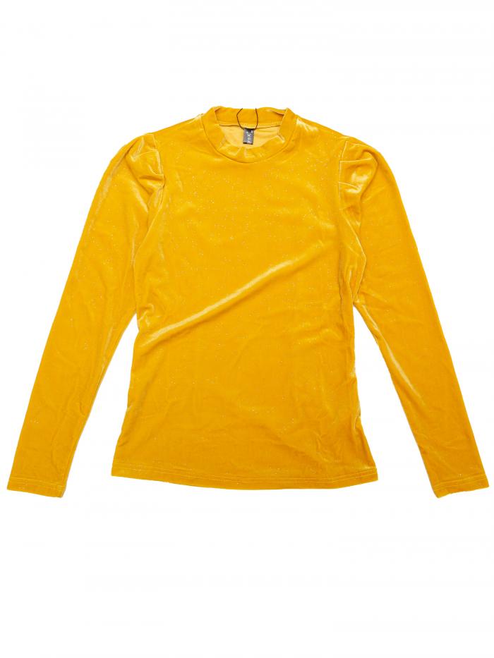 Allegra K ベルベットブラウス パフ長袖トップ メタリックシャツ グリッター モックネック レディース ..