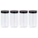 丸型プラスチックジャー ブラックネジ式上蓋付き クリア 空容器 収納 整理用 広口 1500ml 4個(3)