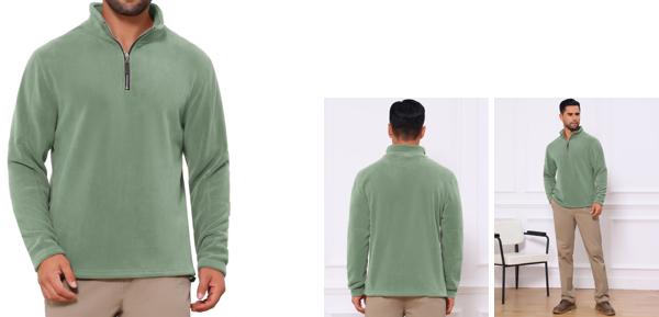 TATT 21 メンズ 無地 スタンドカラー ハーフジップ 長袖 フリース プルオーバー スウェットシャツ グレーグリーン M