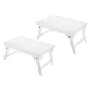 PATIKIL 48 x 32x24cm 朝食トレイテーブル ベッドトレイ ローテーブル 2個入り 折り畳み 携帯しやすい 木製 ラップトップスナックデスク 食事用 ホワイト