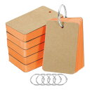 PATIKIL 90 x 57 mm ブランクフラッシュカード リング付き 300個 学習カード 索引カード ノートカード プレホールパンチ 学習用 オレンジ