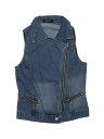 Allegra K ベストジャケット ノースリーブ ウォッシュドデニム ノッチ付き ラペル非対称 ジップアップ レディース ブルー S