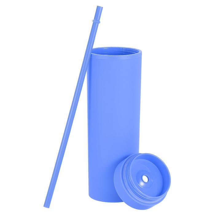 二重壁タンブ ラー ストローと蓋付き 16 OZ アクリル ストレートバルク 断熱 再利用可能 透明 コールドカップアイスコーヒーカップ パーティー 誕生日 日常用 バイオレットブルー