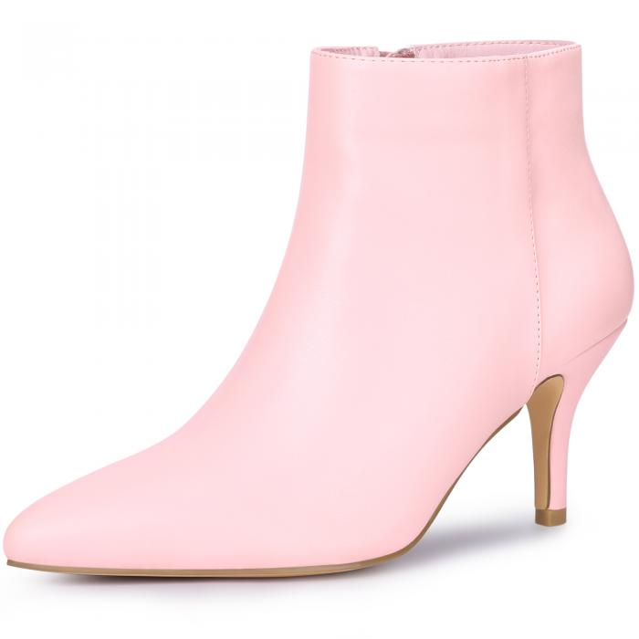 Allegra K アンクルブーツ ジッパー ポインテッドトゥ スティレットヒール レディース ピンク 27.5cm