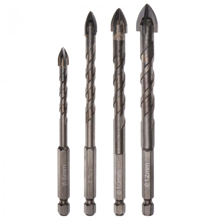 チタニウムコートドリルビットセット セラミック タイル用 ミラー グラス ブリック プラスチック用 6mm六角シャンク 6mm-12mmコンクリートビット 4本...