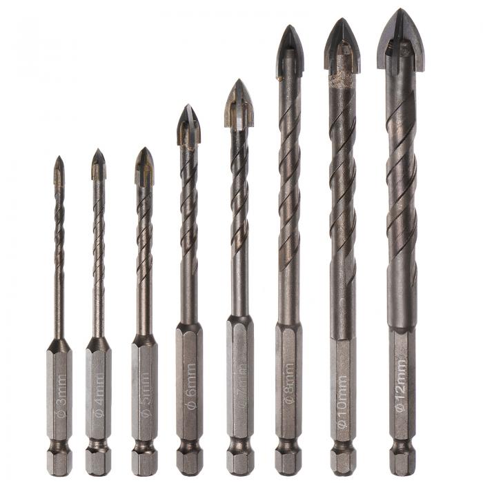 チタニウムコートドリルビットセット セラミック タイル用 ミラー グラス ブリック プラスチック用 6mm六角シャンク 3 mm-12mmコンクリートビット 8...