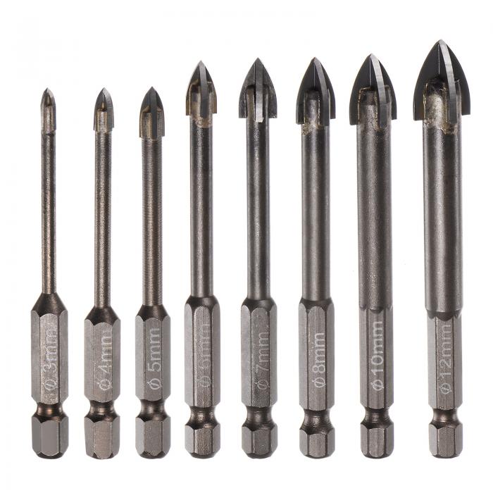 チタニウムコートドリルビットセット セラミック タイル用 ミラー グラス ブリック プラスチック用 6mm六角シャンク 3 mm-12mmコンクリートビット 8...
