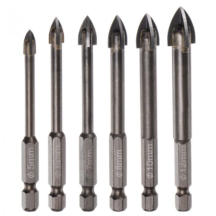 チタニウムコートドリルビットセット セラミック タイル用 ミラー グラス ブリック プラスチック用 6mm六角シャンク 5mm-12mmコンクリートビット 6本...