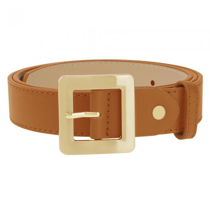 Elerevyo レディース ゴールデンスクエアバックルベルト 幅1.1インチ ファッションシンプル フェイクレ..