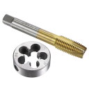 タップアンドダイセット メトリック M16 x 2 HSS (高速度鋼) チタンメッキ機 螺旋ポイントねじねじタップ 合金鋼 丸ねじ切りダイス(4)