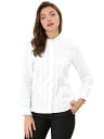 Allegra K オフィスシャツ 長袖 モックネックレースボタン アップ フリル エレガント レディース ホワイト L
