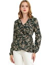 Allegra K ペプラム トップス 花柄 クロス フリルVネック ラップ カシュクール ブラウス レディース ブラックブラウン M