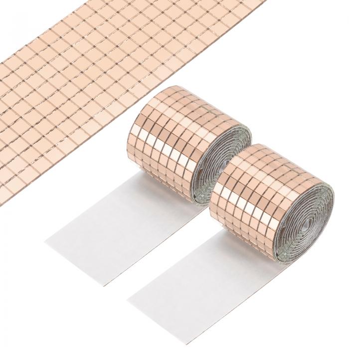 PATIKIL 5x5mm 自己粘着ミラーモザイクタイル 3840個 正方形ミニガラスモザイクディスコタイルステッカー DIYクラフトディスコボールパーティー装飾用 ローズ金色&#10;