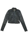 Allegra K クロップドジャケット シースル セミシアー 水玉コート 長袖 スタンドカラー ジップアップ レディース グリーン L