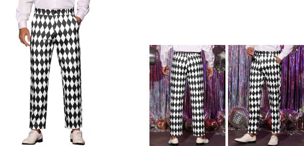 Lars Amadeus アーガイル柄パンツ レギュラーフィット フラットフロント パーティー プロム ドレスパンツ メンズ ブラックホワイト 36