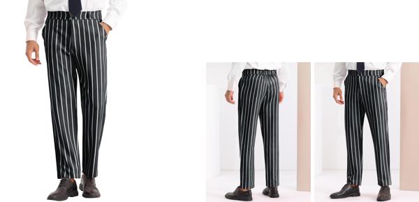 Lars Amadeus メンズ ストライプ スラックス フラットフロント ストライプ プリント ビジネス フォーマル パンツ ブラック 28
