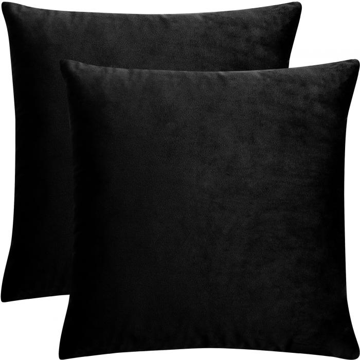 PiccoCasa 2Pcs Velvet Throw Pillow Cover Solid Decorative Sofa Cushion Cover Black 16
