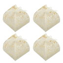 PATIKIL 6 cm x 6 cm x 8 cm 好意ボックス リボン付き 25個 ペーパーカット キャンディボックス 中空ギフト箱 結婚式 ブライダルシャワー 誕生日パーティー 記念日用 ベージュ