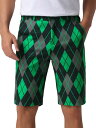 Lars Amadeus メンズ レギュラーフィット フラットフロント カラーブロック アーガイル柄 ショーツ グリーンブラック 2XL